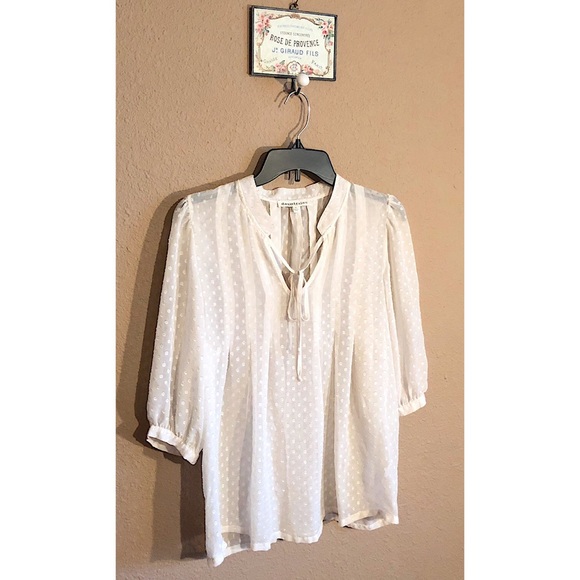 Anthro Daniel Rainn Swiss Dot Chiffon Blouse Ivory - Picture 4 of 7